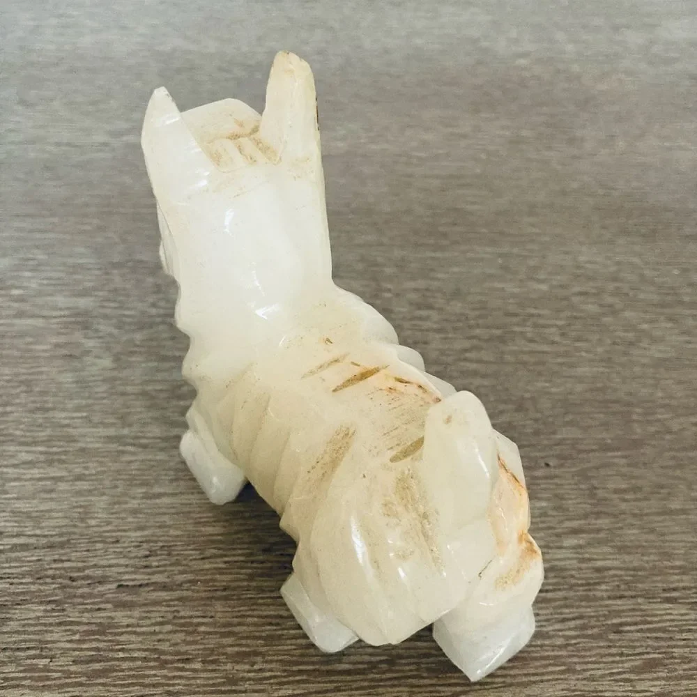 Vintage Carved Ivory Marble Tan Schnauzer Dog Figurine